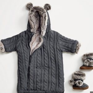 CABLE KNIT & LUXE FAUX FUR BABY BUNTING